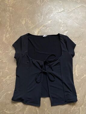 Garage Black Short Sleeve Tie-Front Crop Top